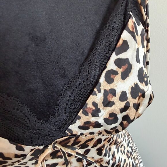 Leopard Print Satin Lace Trim Midi Dress | Small - Picture 4 of 8